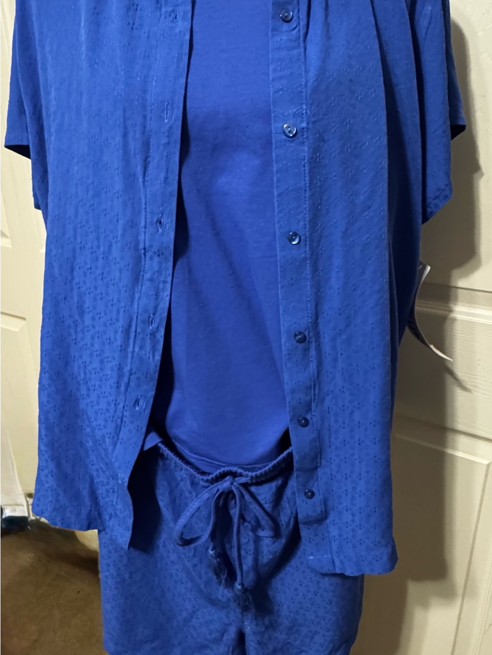 Muk Luks Women’s Button-Front Shirt and Tee Set in Royal Blue